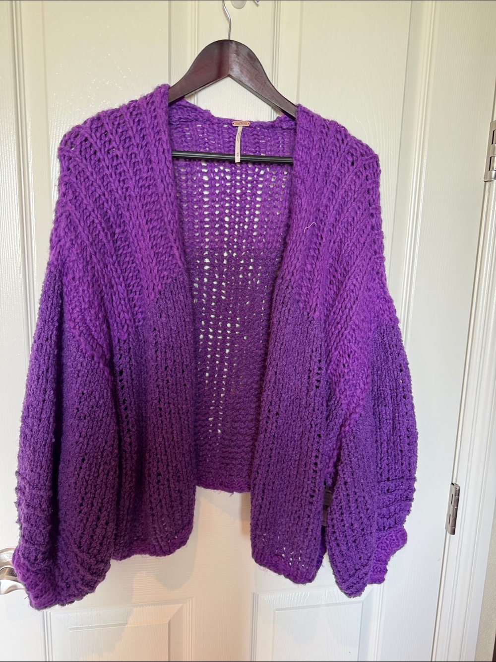 NWT Free people Plush Open-Front Chunky Knit Cardigan - Purple medium